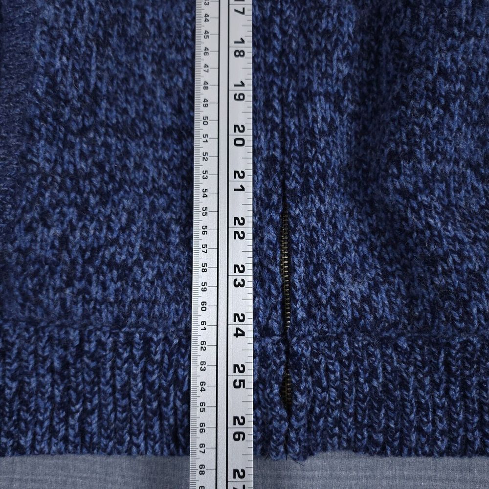 LL Bean Ragg Wool Sweater Mens Large Blue Marled Knit Flannel Lined Full Zip - Picture 3 of 7